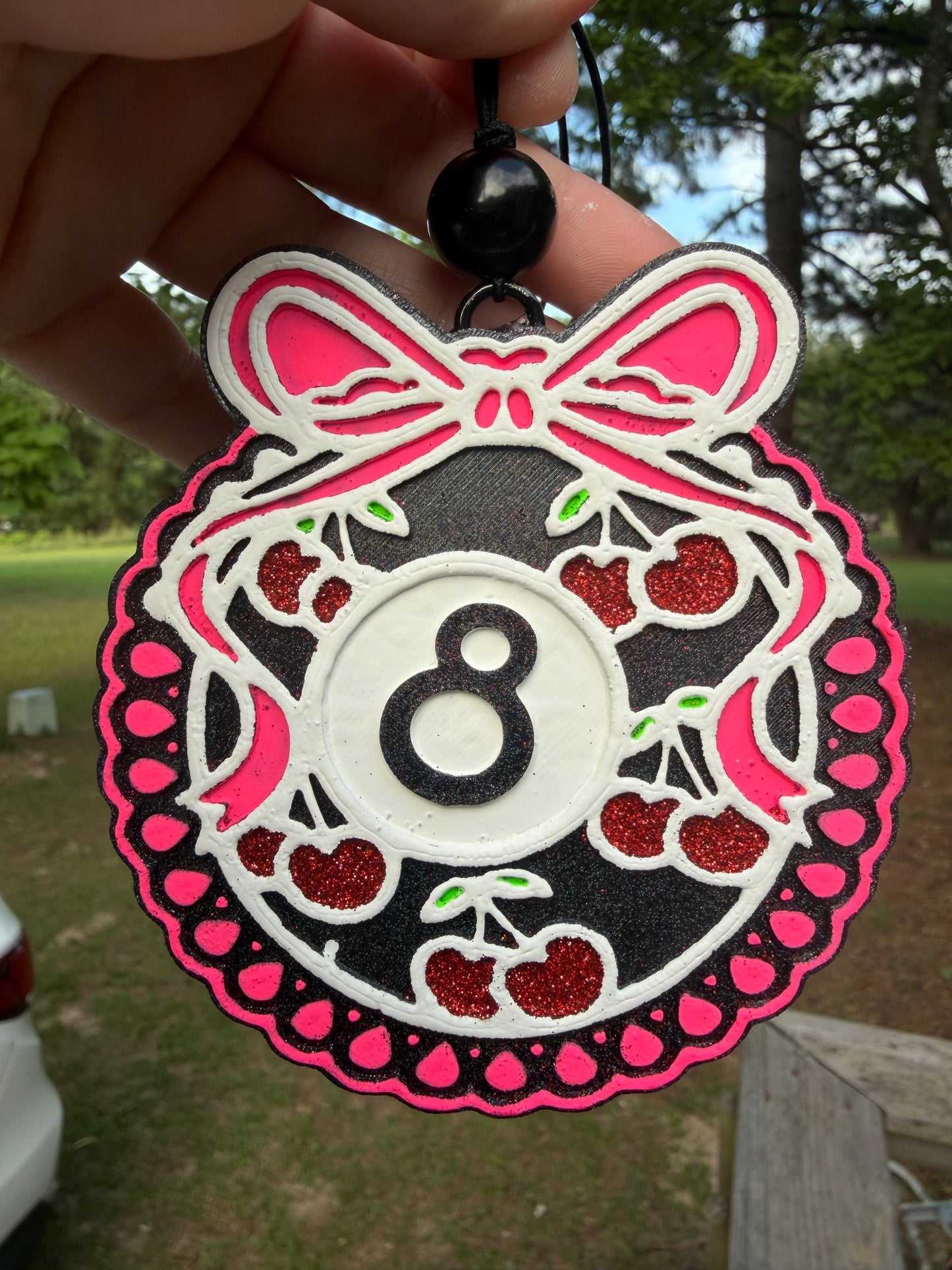 8Ball w/Bow Car Freshie