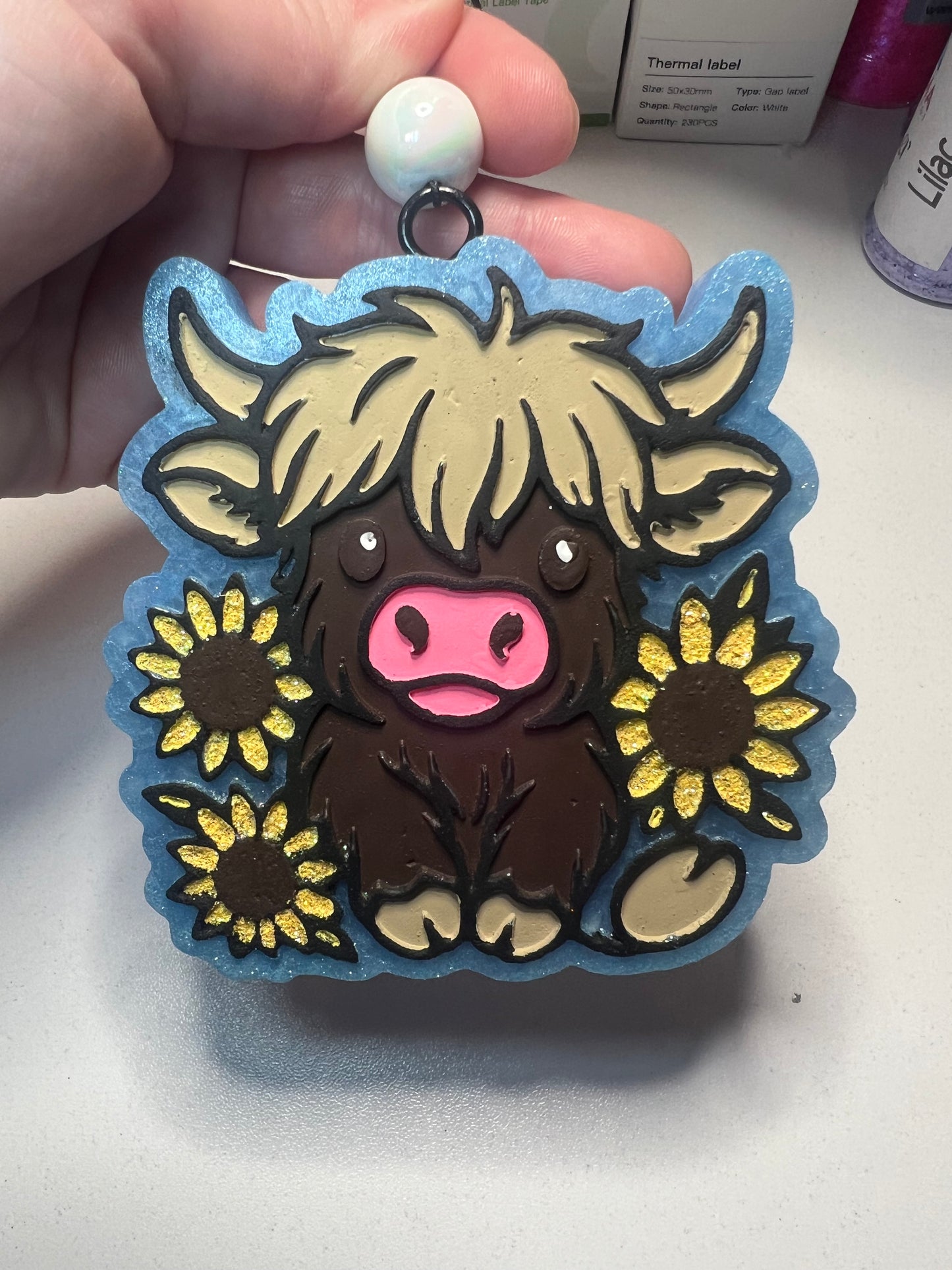Cow w/flowers Car Freshie